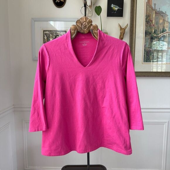Appleseed’s Prima Cotton Solid Narrow-V Tee Raspberry Deep Rose $50 M - Picture 1 of 6
